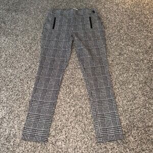 Calvin Klein Womens Glen Plaid Dress Pants Black White Faux Leather Trim Size 10